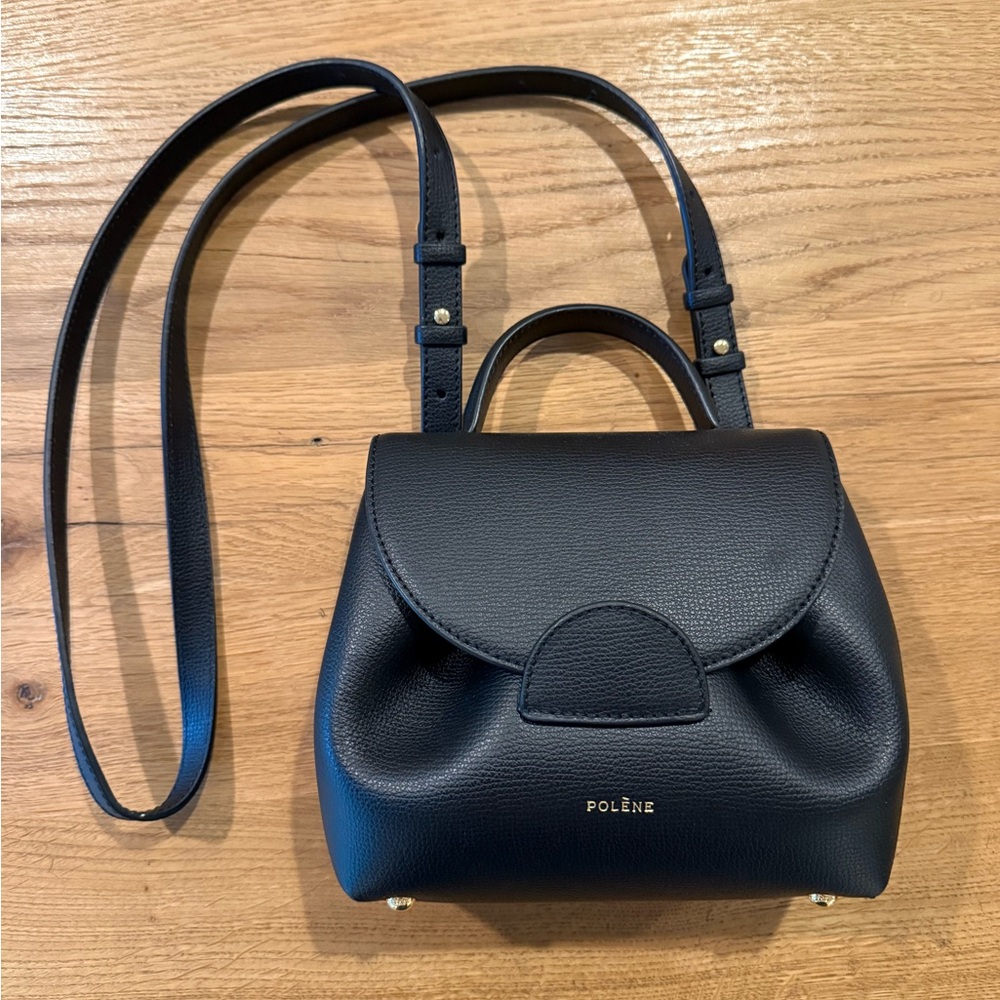 Polene Numero Un Nano - Black Leather Crossbody Bag